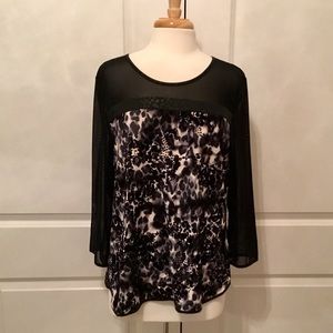 Mixed Material Animal Print Top XL